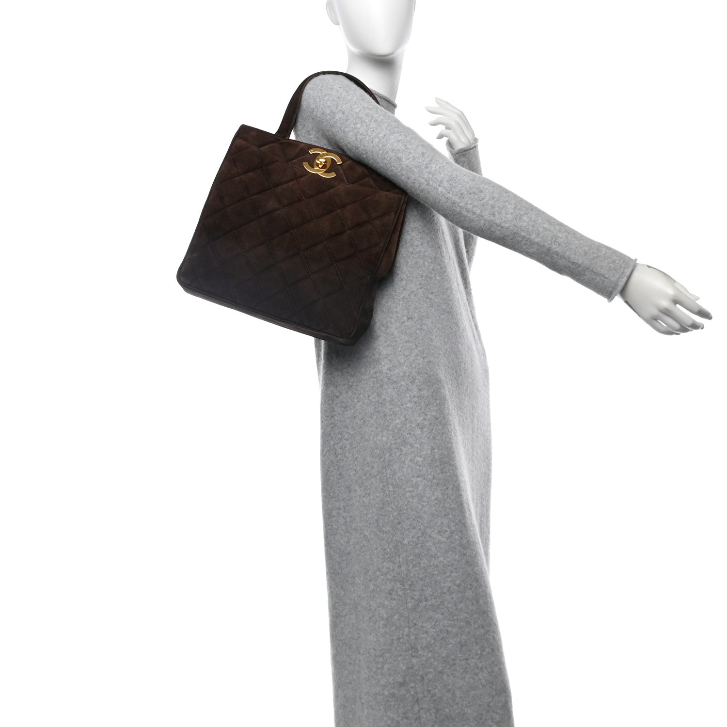 Chanel Suede Quilted Tote Tote Brown 2 of 11