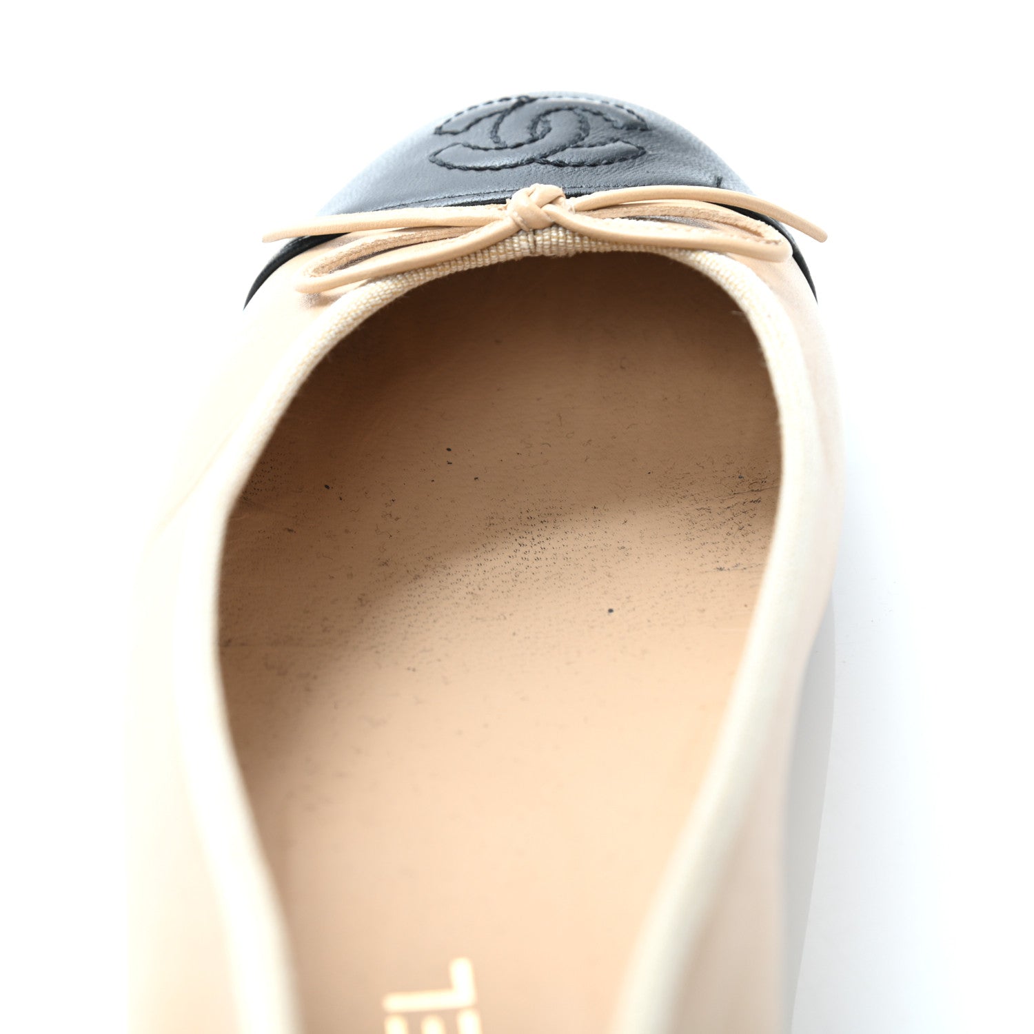Chanel Lambskin Cap Toe Ballerina Flats 39.5 Beige Black 11 of 14
