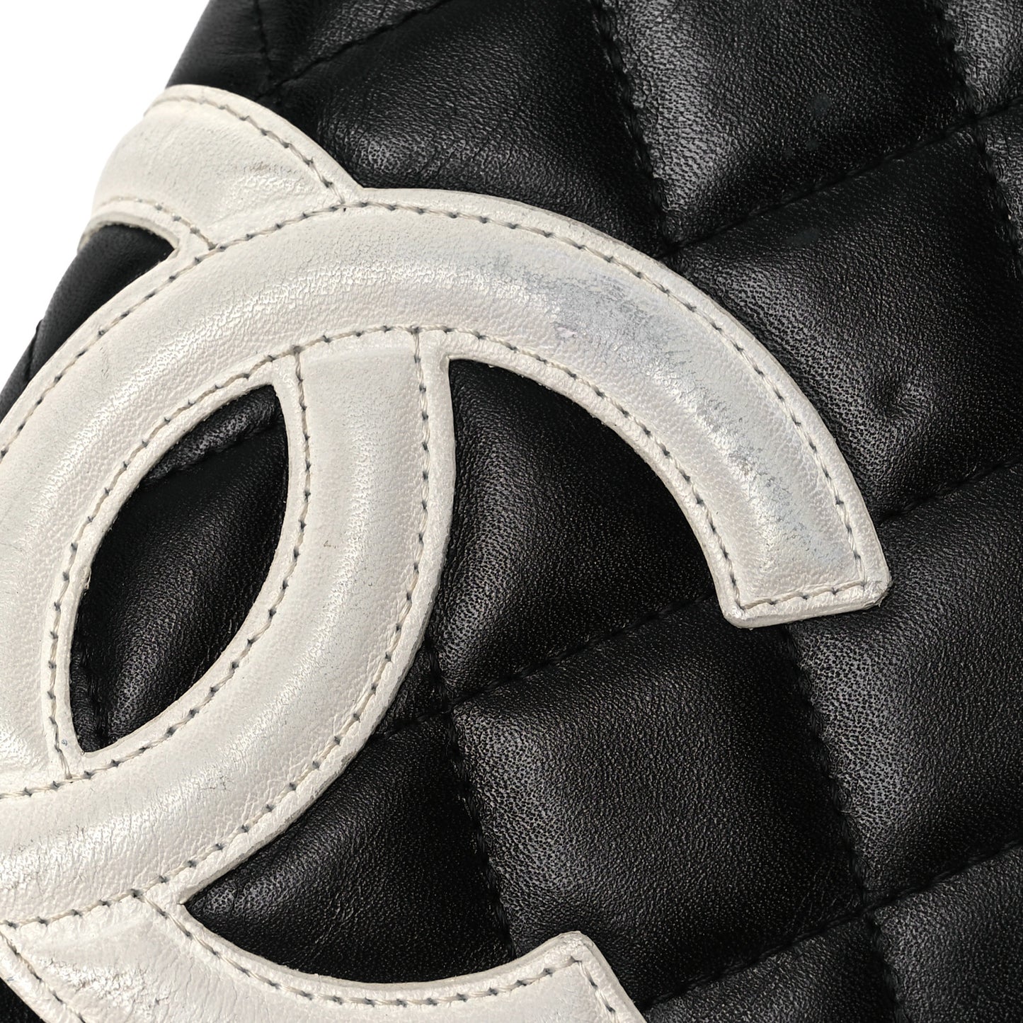 Calfskin Quilted Cambon Yen Wallet Black White