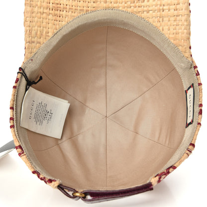 Gucci Raffia GG Monogram Elaphe Embroidered Aisha Baseball Hat S Ivory Bordeaux 6 of 6