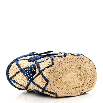 Loewe Embroidered Raffia Basket Tote Bag Natural Black Blue 3 of 11