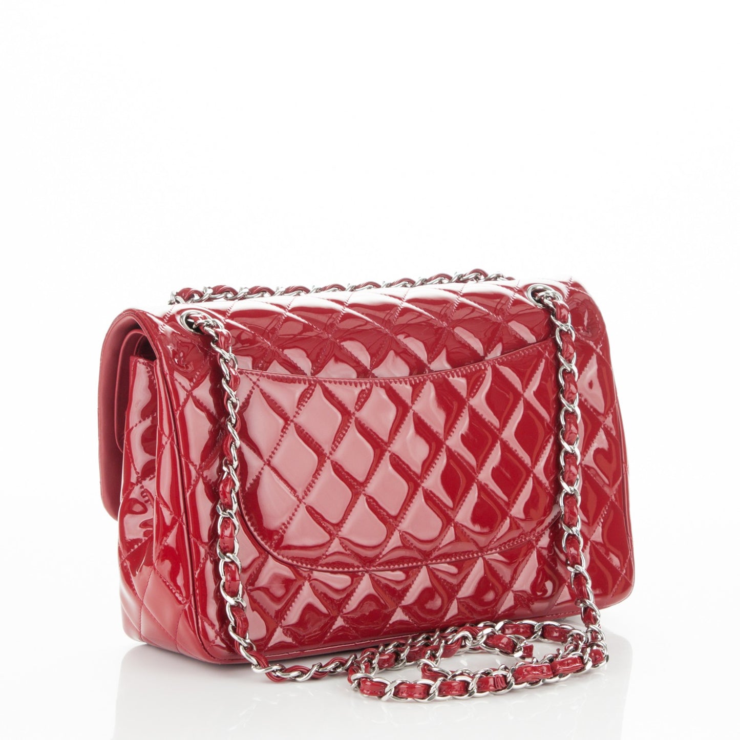 Patent Quilted Jumbo Double Flap Dark Red