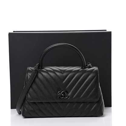Chanel Caviar Chevron Quilted Small Coco Handle Flap So Black 10 of 10