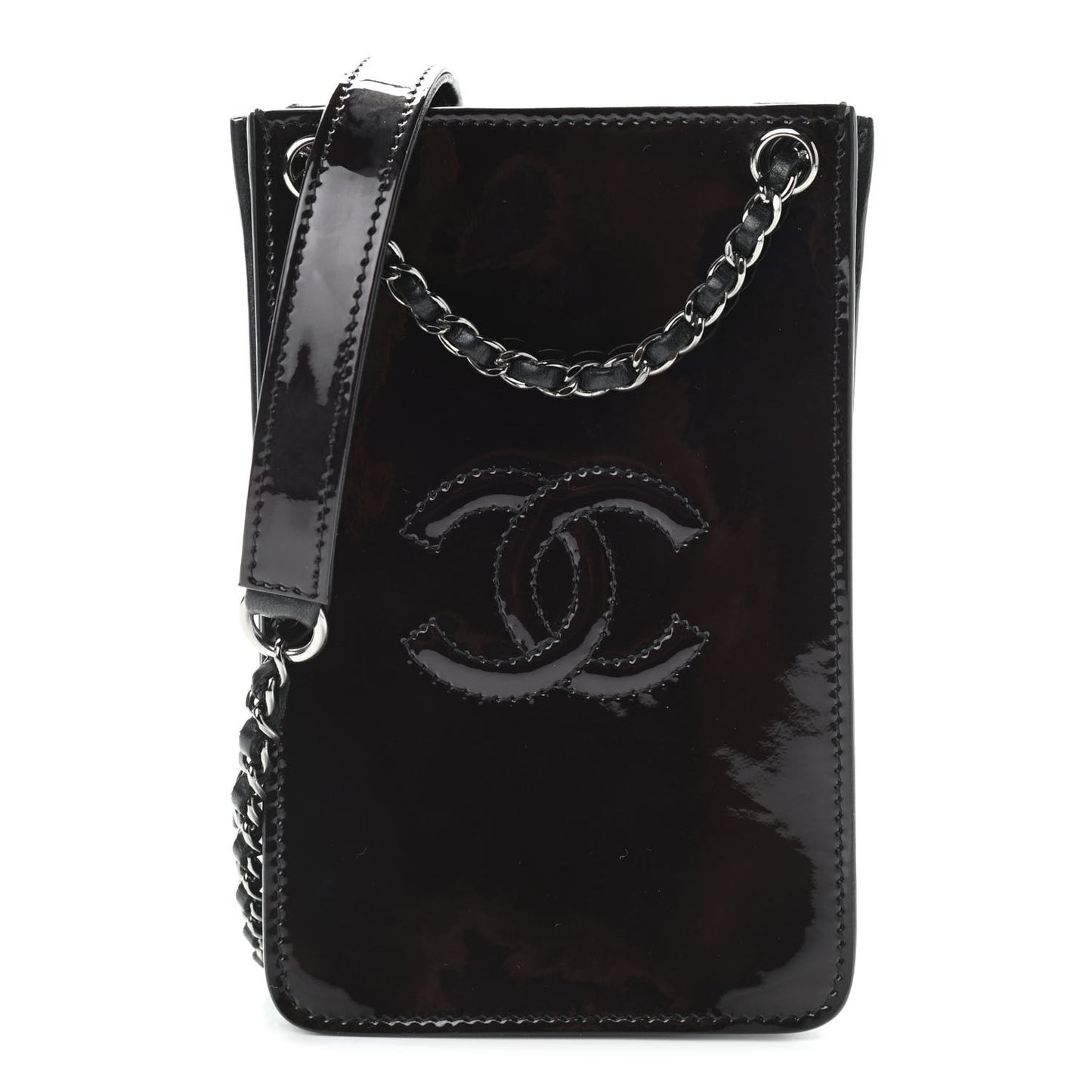 Patent CC Phone Holder Crossbody Black