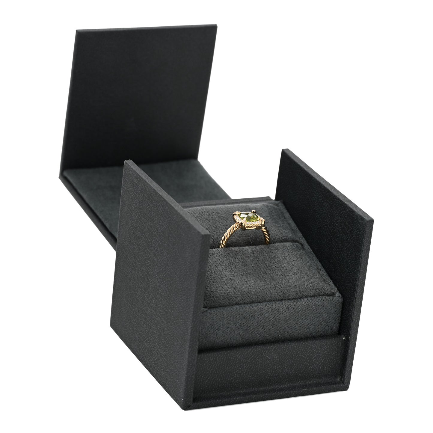 18K Yellow Gold Diamond Peridot 7mm Petite Chatelaine Pave Bezel Ring 49 5