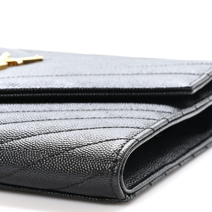 Saint Laurent Grain De Poudre Matelasse Chevron Monogram Envelope Clutch Black 11 of 11