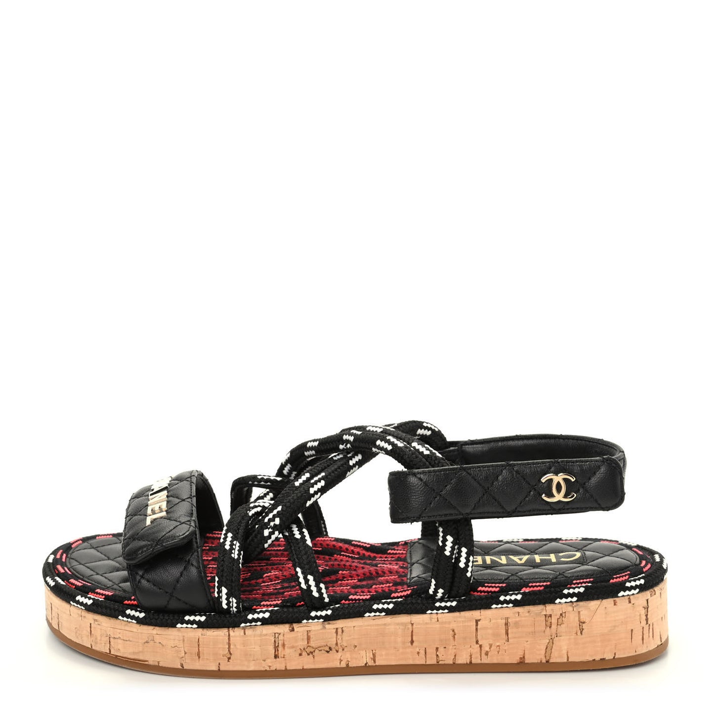 Cord Lambskin Quilted Logo Sandals 39 Black White