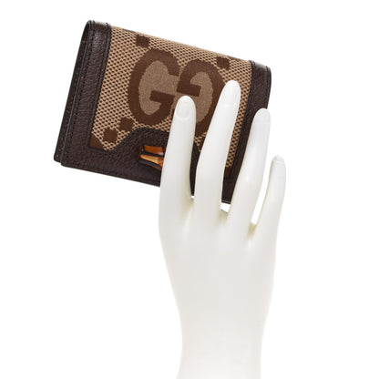 Gucci Monogram Jumbo GG Textured Dollar Calfskin Diana Card Case Wallet Camel Ebony New Acero 2 of 8