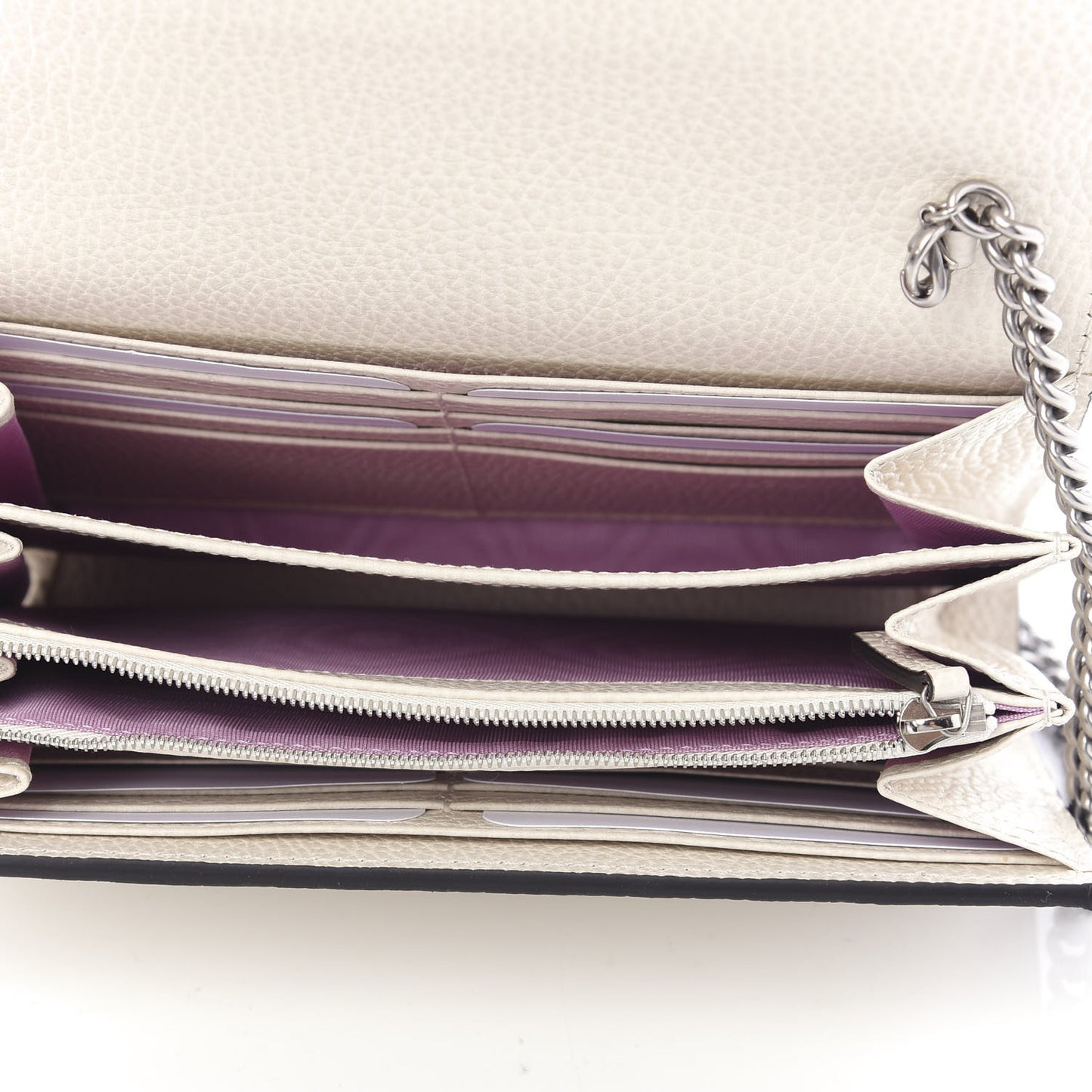 Dollar Calfskin Mini Dionysus Chain Wallet Mystic White