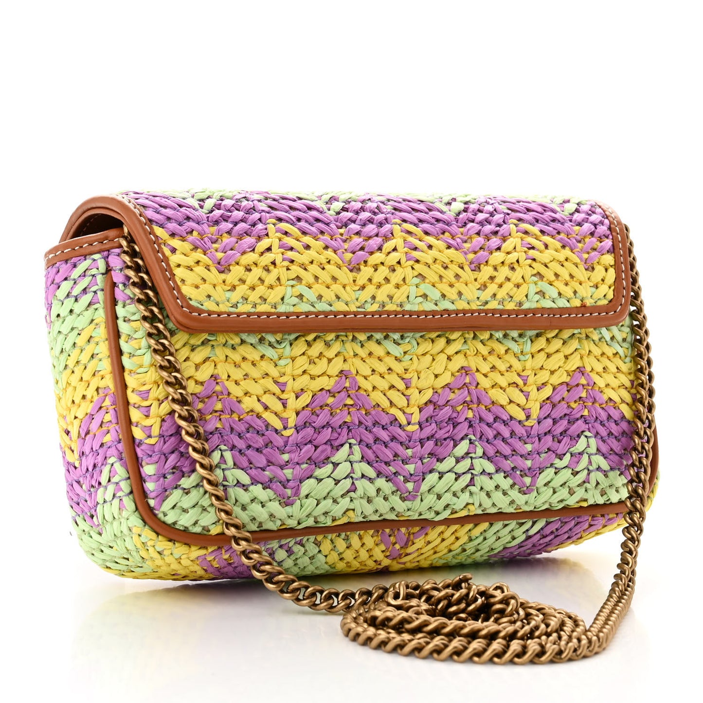 Woven Raffia Calfskin Super Mini GG Marmont Shoulder Bag Multicolor