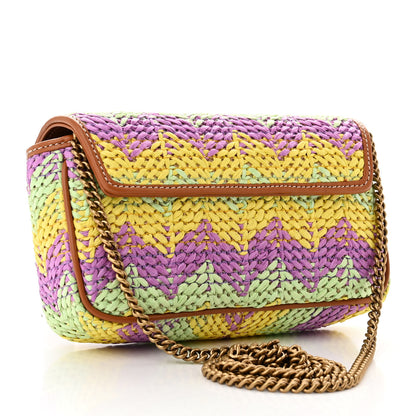 Gucci Woven Raffia Calfskin Super Mini GG Marmont Shoulder Bag Multicolor 2 of 11