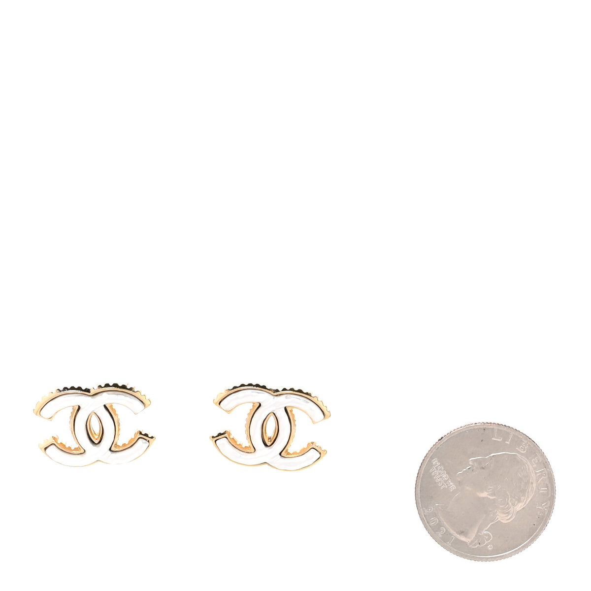 Metal Enamel CC Earrings Gold White