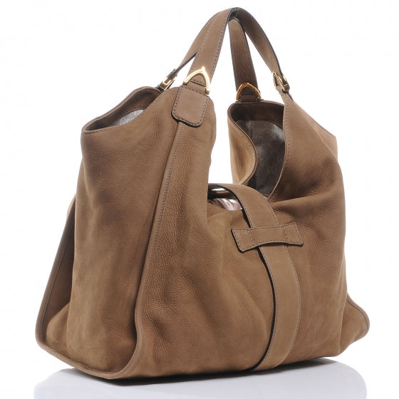 Gucci Nubuck Large Soft Stirrup Shoulder Bag Light Brown 3 of 7