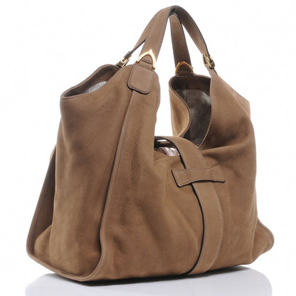 Gucci Nubuck Large Soft Stirrup Shoulder Bag Light Brown 3 of 7