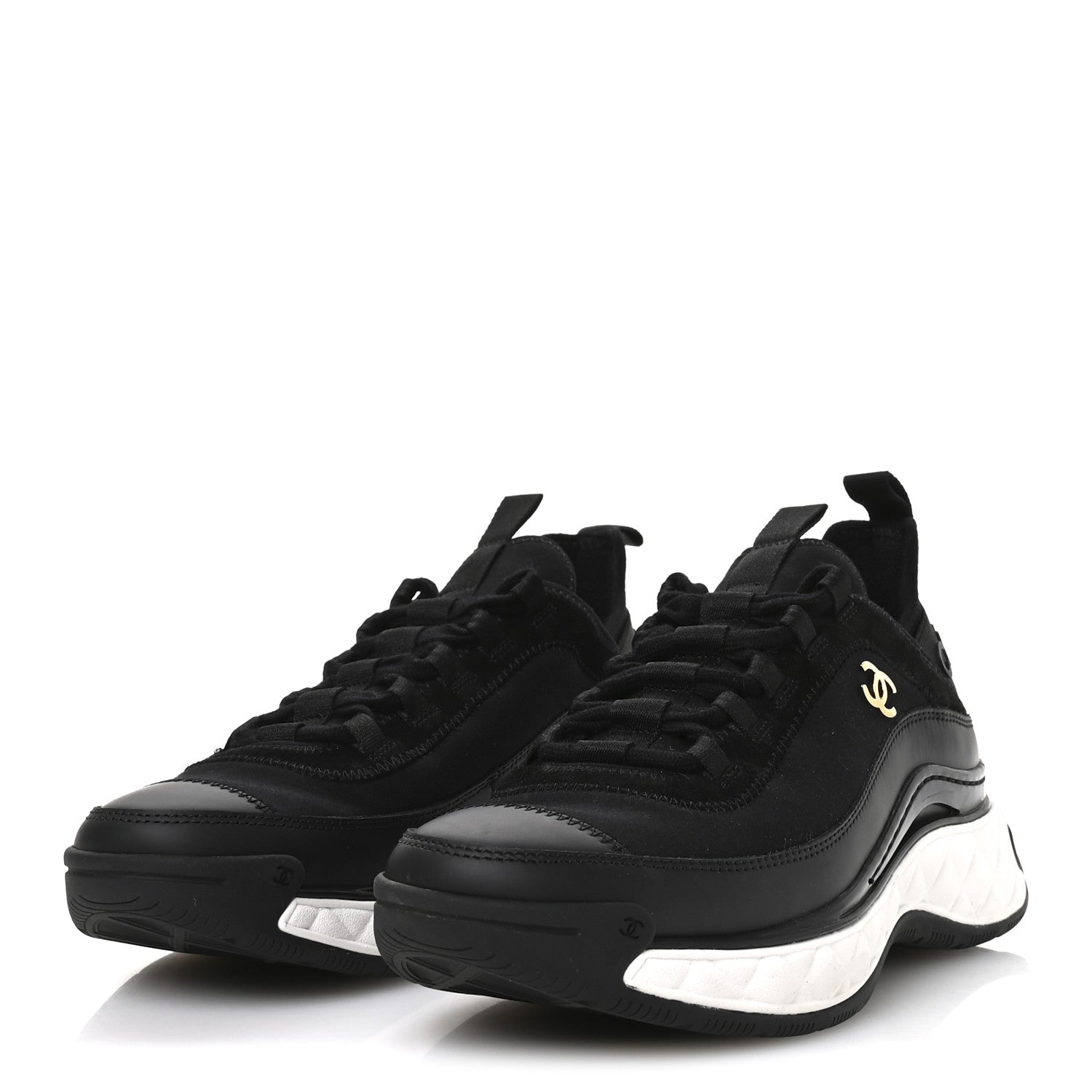 Chanel Velvet Calfskin Mixed Fibers CC Sneakers 38 Black 4 of 8