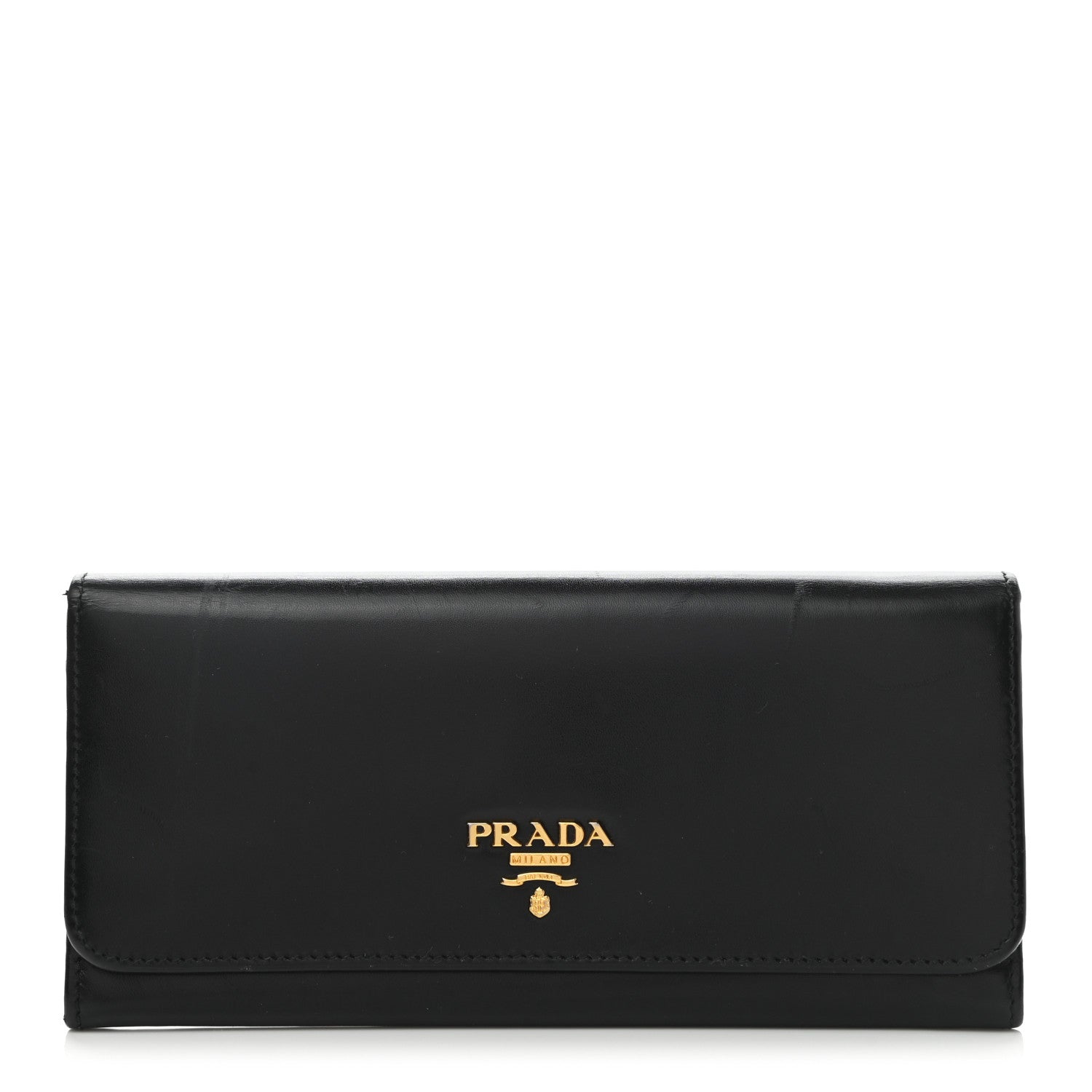 Prada City Calf Metal Continental Flap Wallet Black 1 of 12