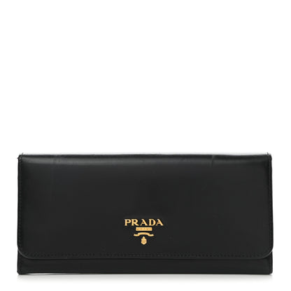 Prada City Calf Metal Continental Flap Wallet Black 1 of 12