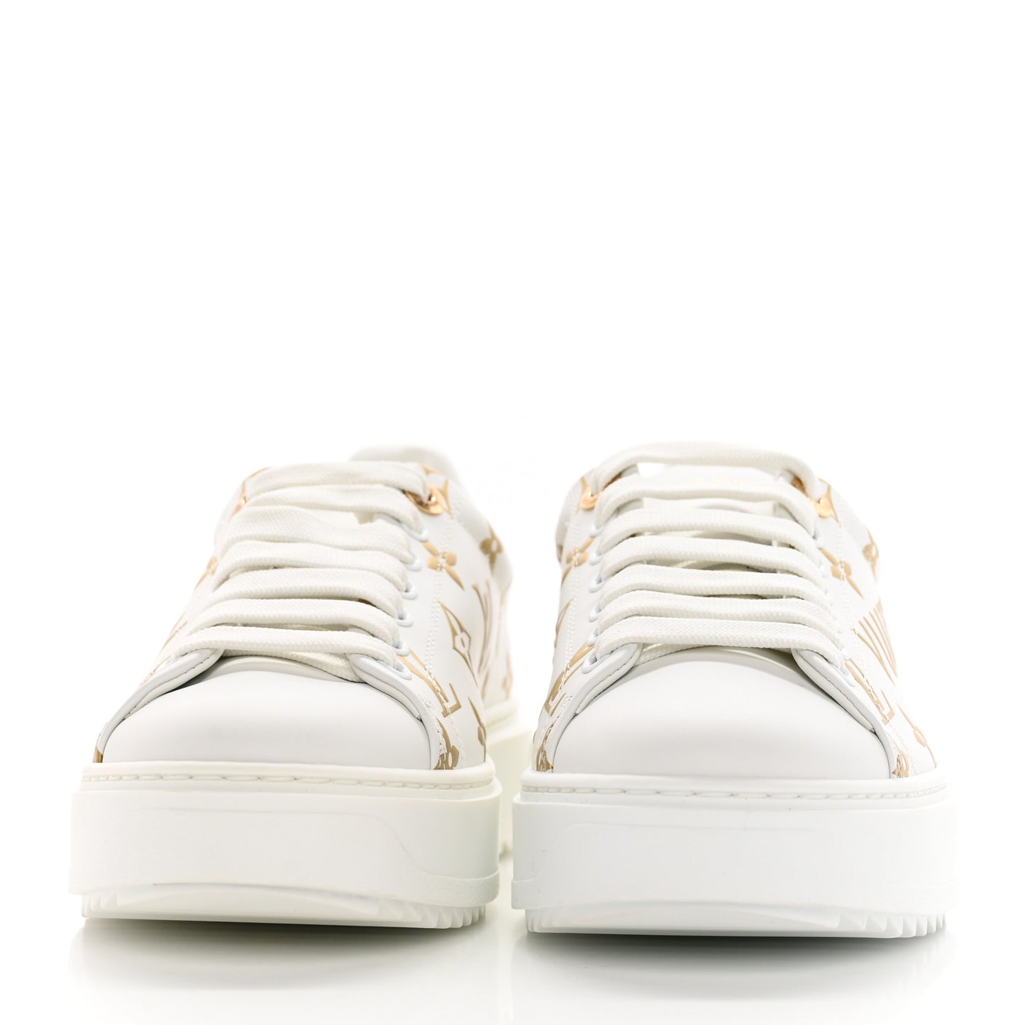 Calfskin Monogram Debossed Logo Time Out Sneakers 37 White Gold