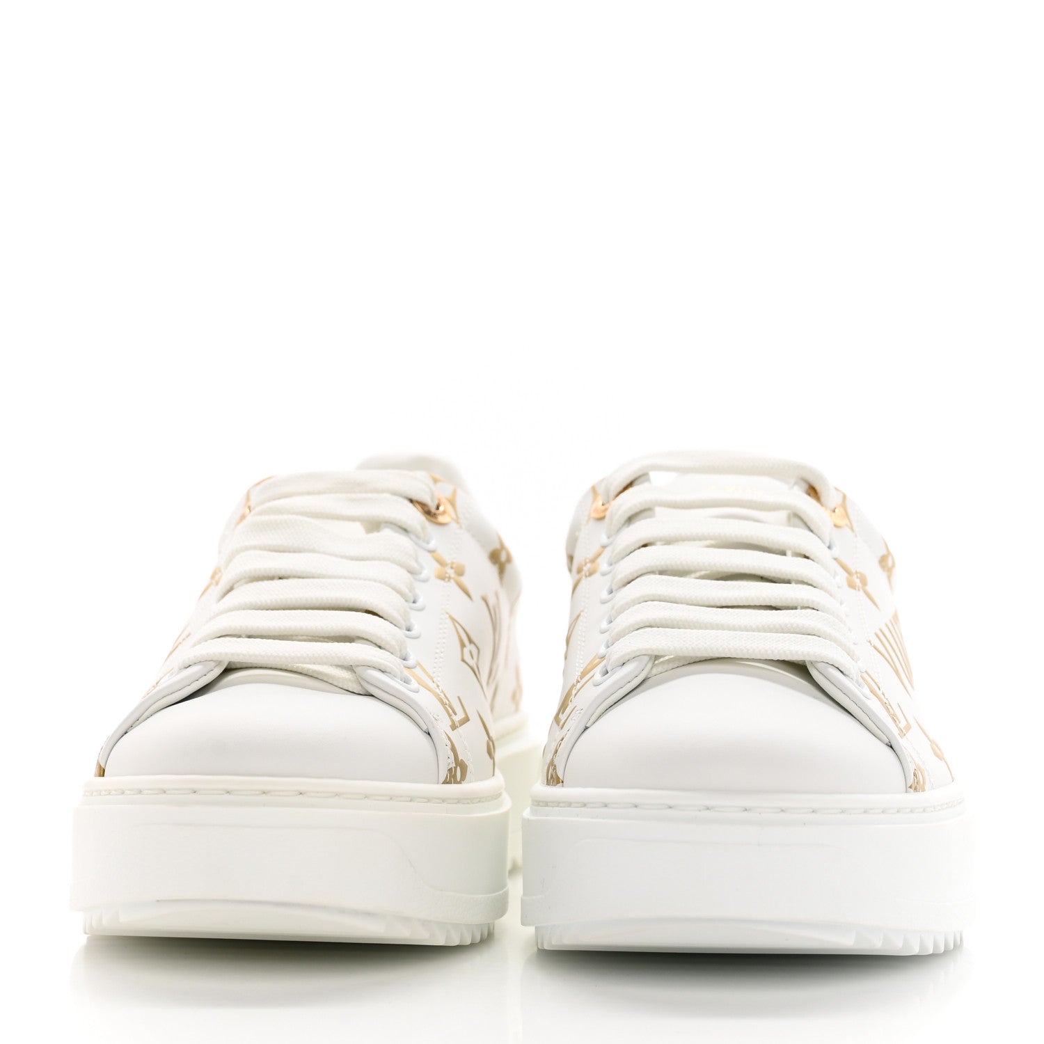 Louis Vuitton Calfskin Monogram Debossed Logo Time Out Sneakers 37 White Gold 2 of 18