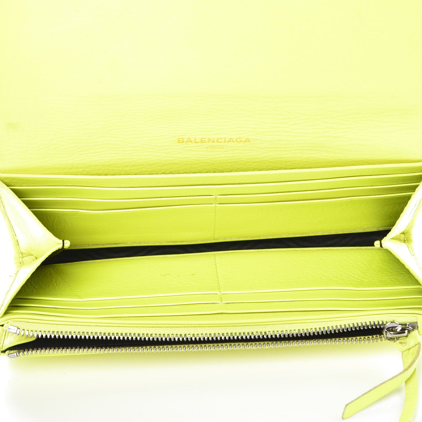 Agneau Classic Silver Hardware Money Wallet Jaune Fluo