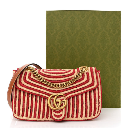 Gucci Raffia Woven Small GG Marmont Shoulder Bag Natural Hibiscus Red 12 of 12
