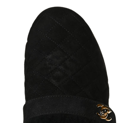 Chanel Suede Calfskin Shearling Turn Lock Clogs 38 Black 11 of 12