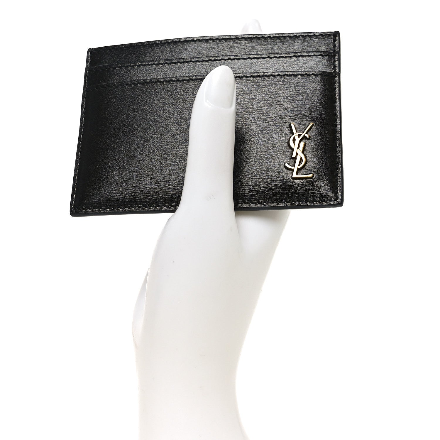 Saint Laurent Calfskin Tiny Cassandre Credit Card Case Black 2 of 8