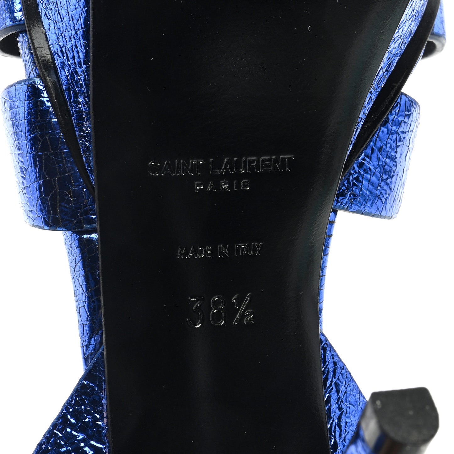Metallic Crackled Calfskin Tribute 75 Platform Sandals 38.5 Blue