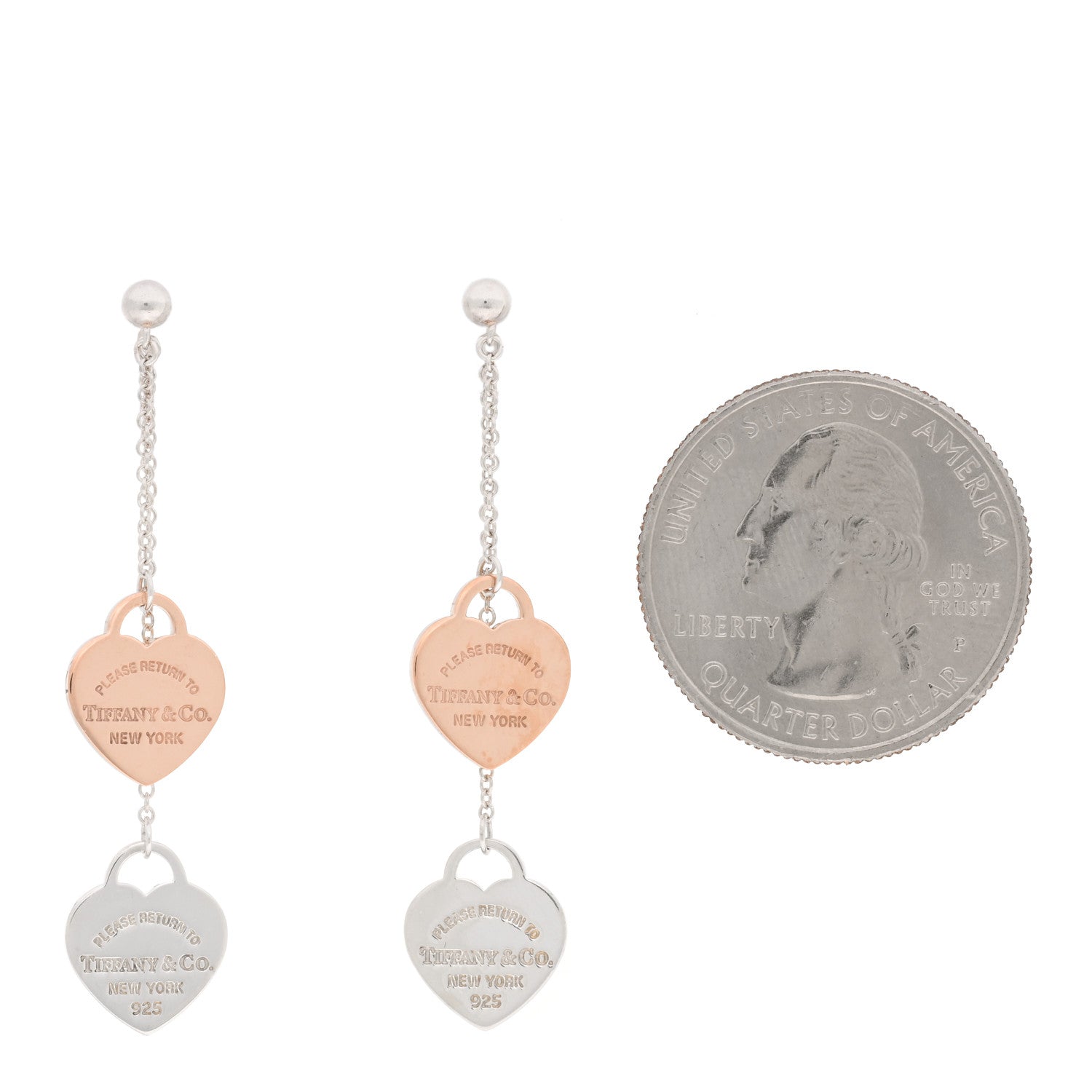 Tiffany Sterling Silver Rubedo Heart Tag Drop Earrings 2 of 4
