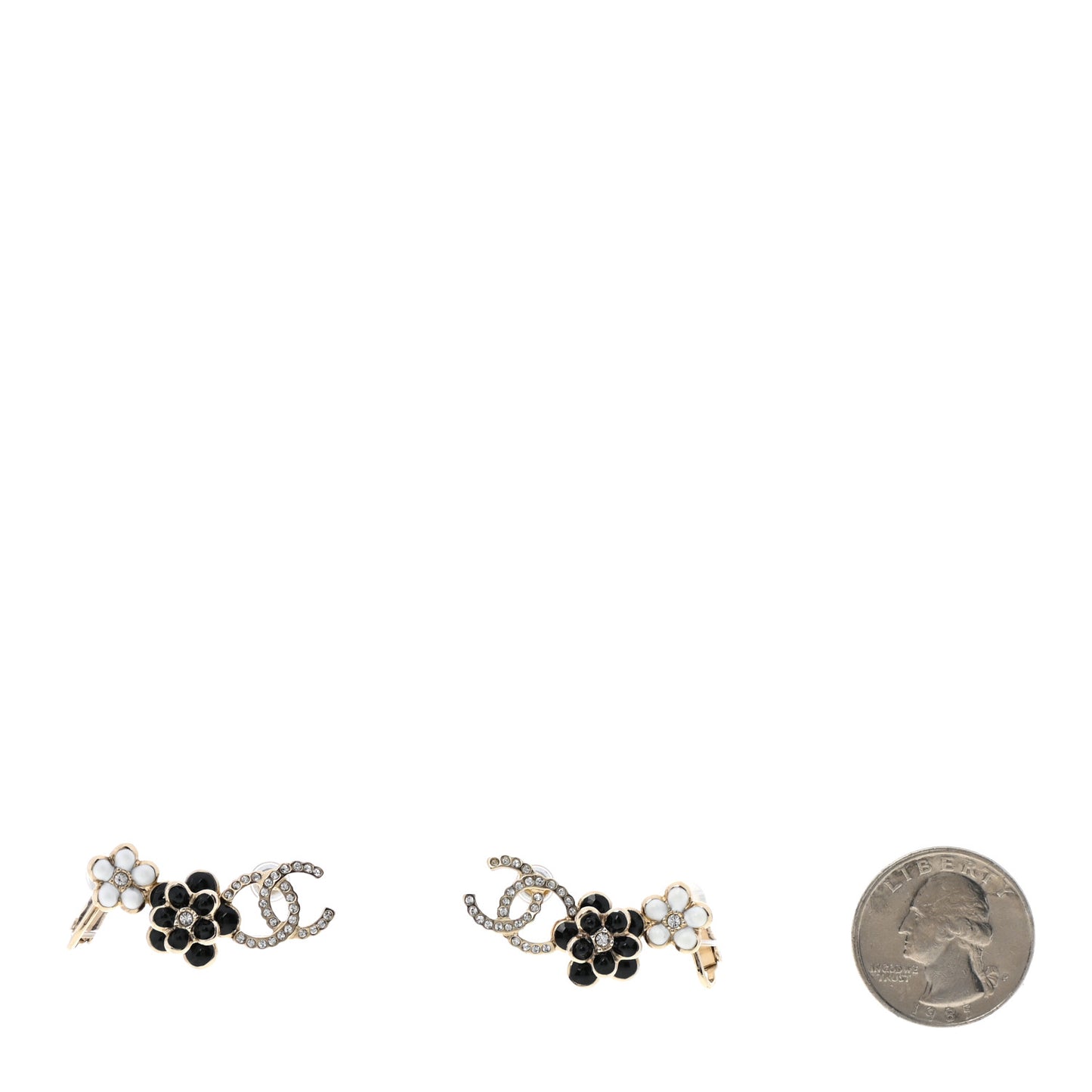 Crystal Enamel Flower CC Earrings Gold White Black