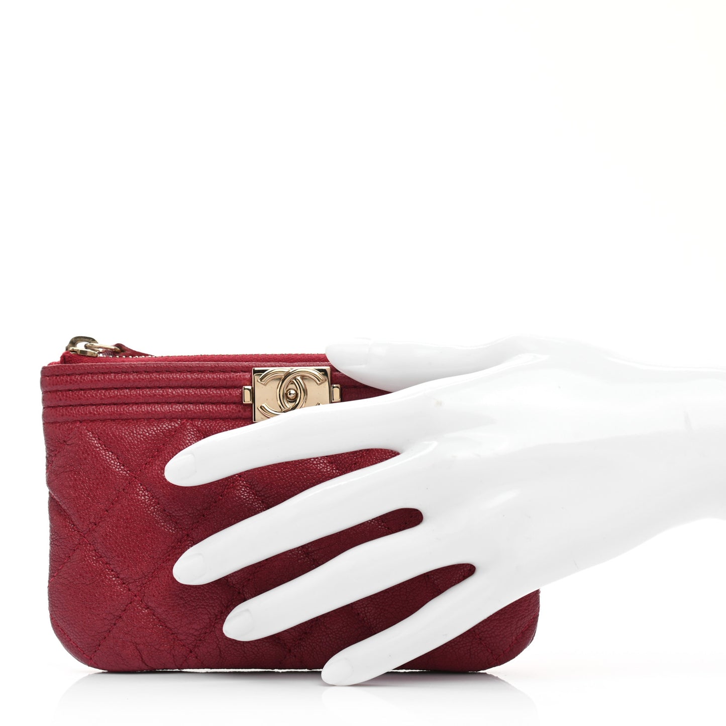 Caviar Quilted Zipped Boy Pouch Red