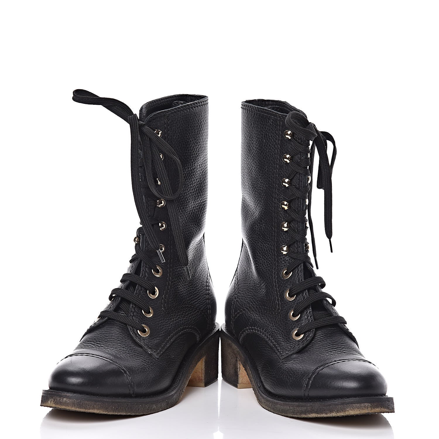 Chanel Calfskin CC Combat Boots 38.5 Black 6 of 14