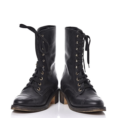 Chanel Calfskin CC Combat Boots 38.5 Black 6 of 14