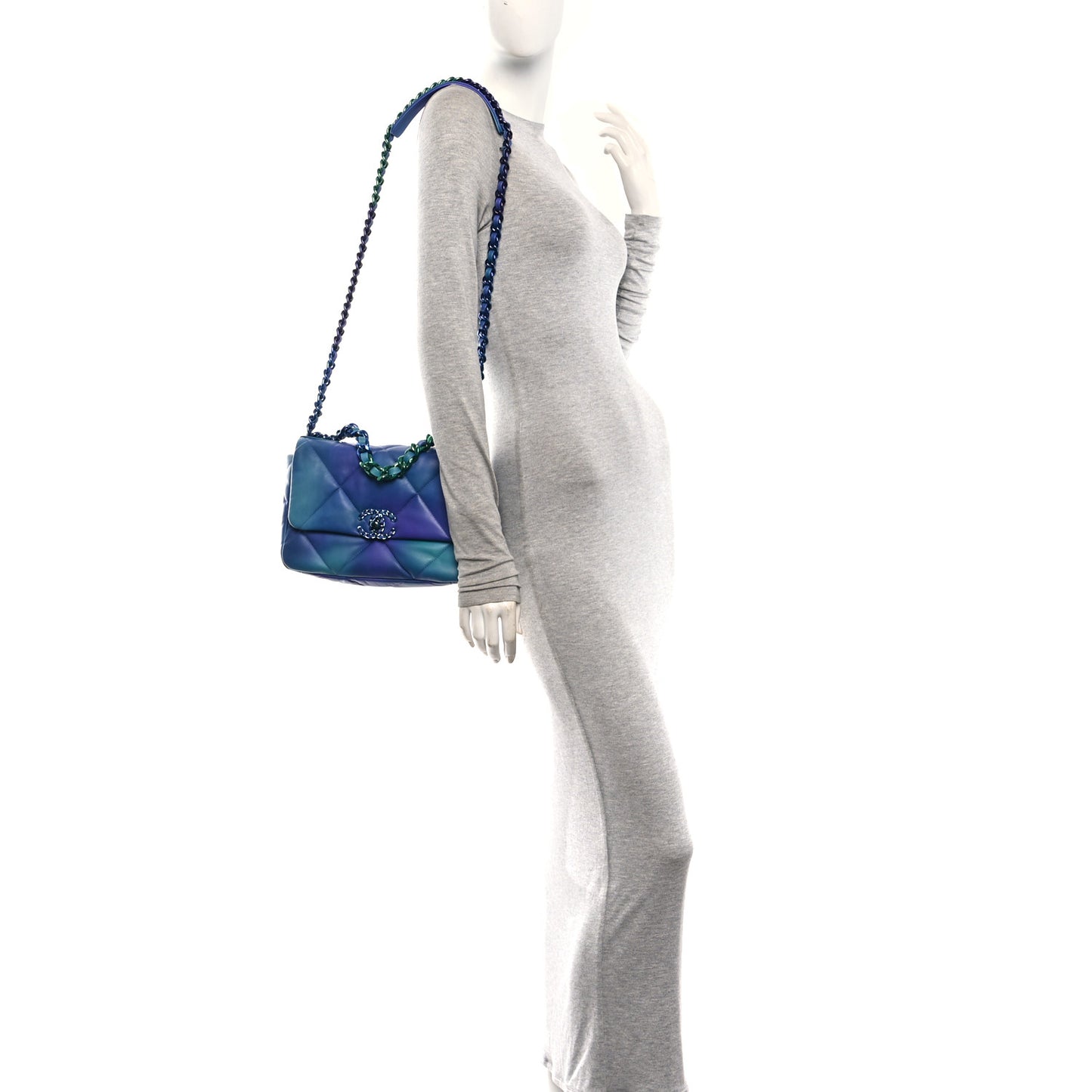 Tie Dye Calfskin Quilted Medium Chanel 19 Flap Blue Purple