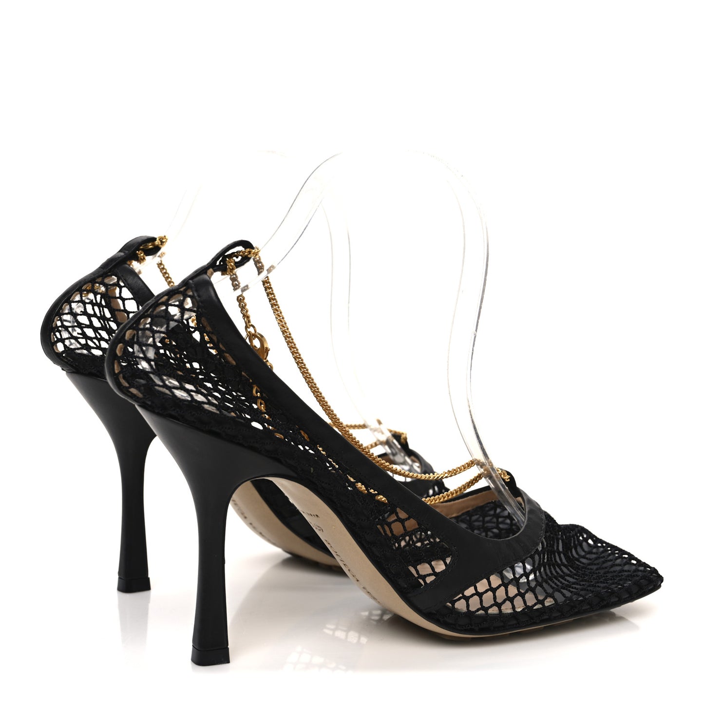 Mesh Calfskin Stretch Chain Strap 90mm Pumps 40.5 Black