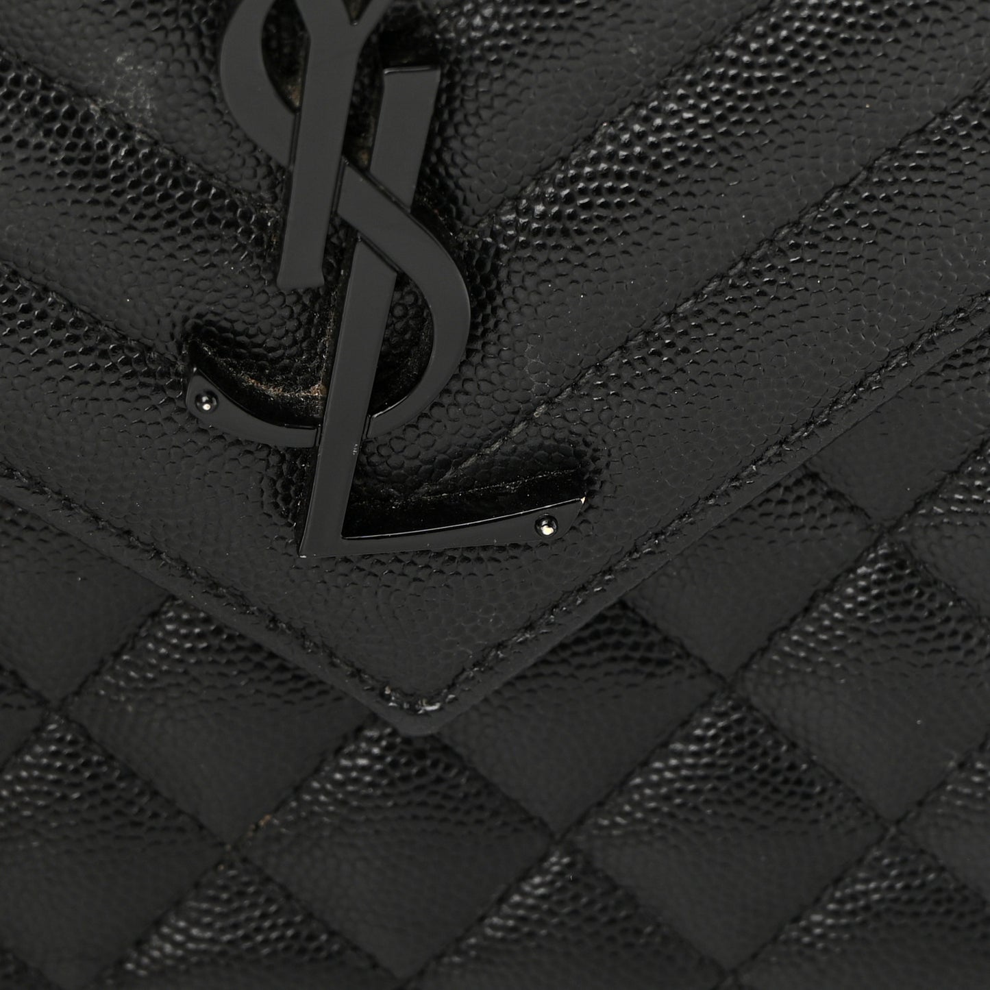 Grain De Poudre Textured Mixed Matelasse Large Triquilt Monogram Monochrome Satchel Black