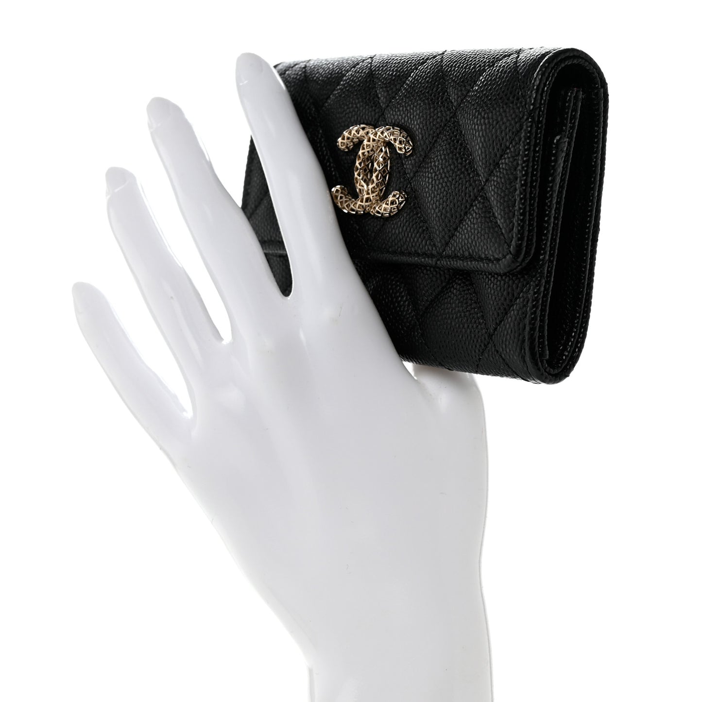 Caviar Metal Perforated Quilted CC Flap Card Holder Black