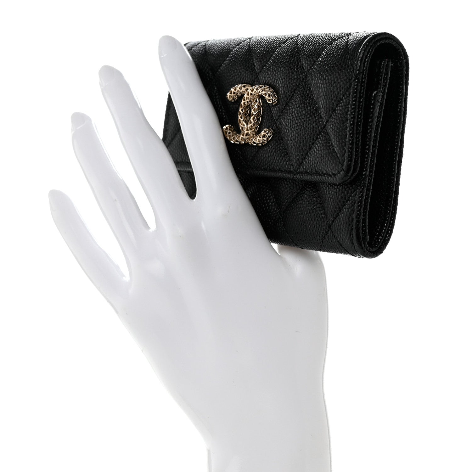 Chanel Caviar Metal Perforated Quilted CC Flap Card Holder Black 2 of 9