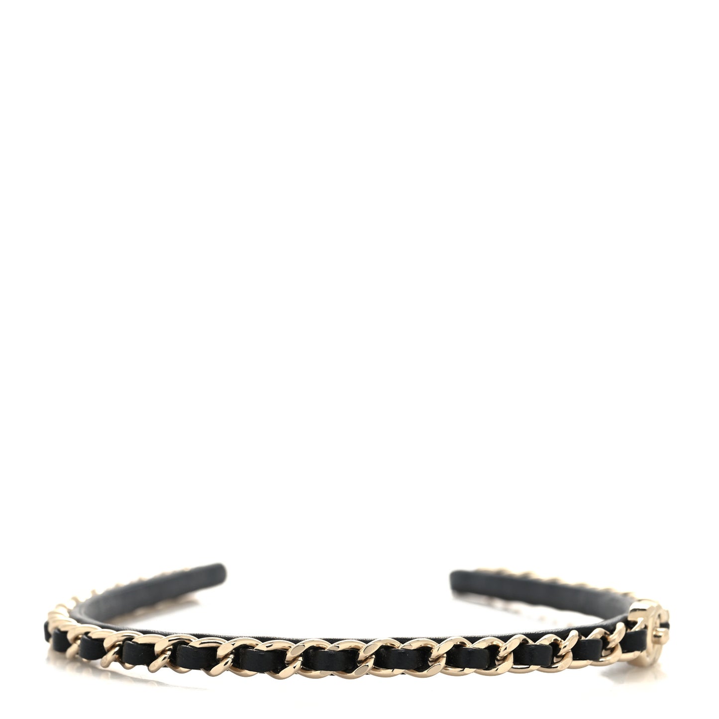 Metal Lambskin Chain CC Headband Black Gold