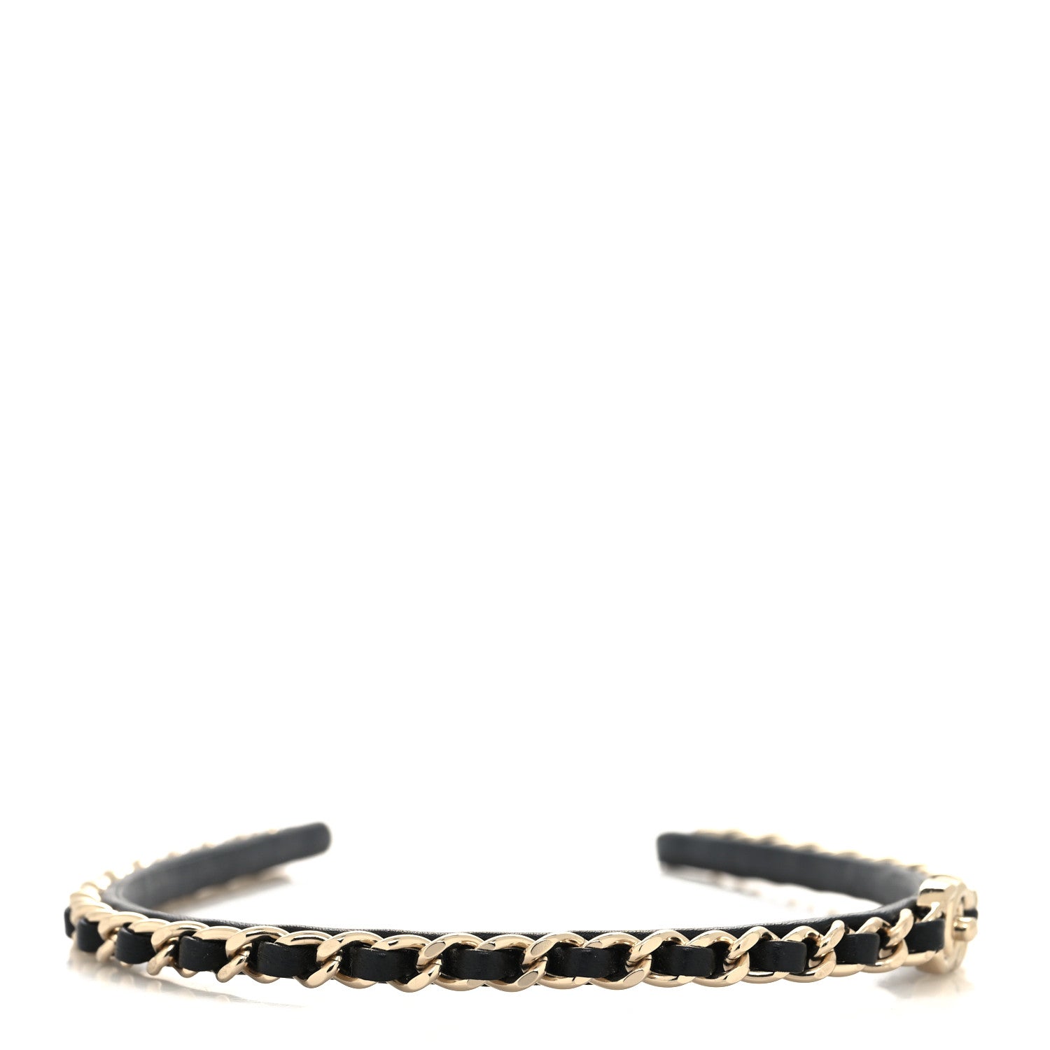 Chanel Metal Lambskin Chain CC Headband Black Gold 3 of 5