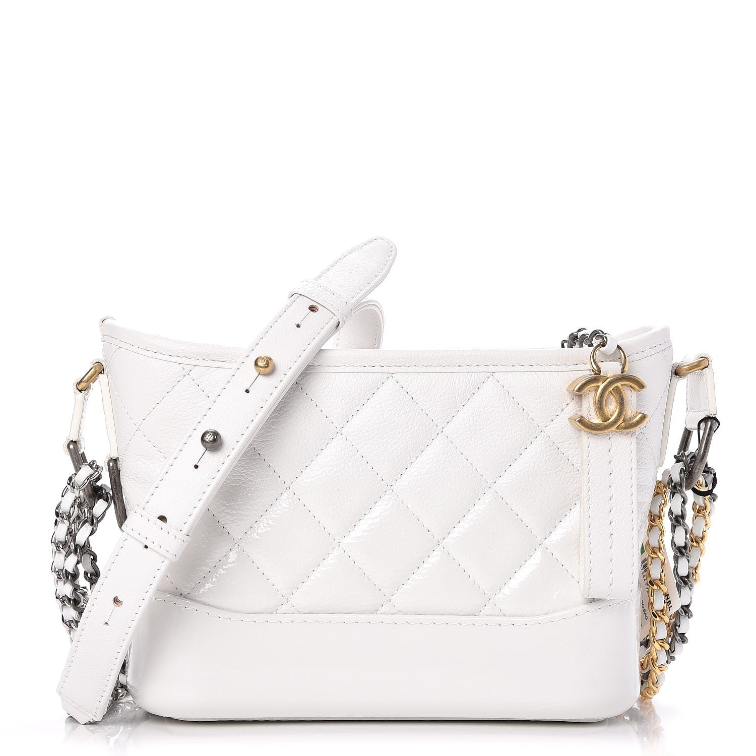 Chanel Patent Goatskin Quilted Small Gabrielle Hobo White 1 of 9