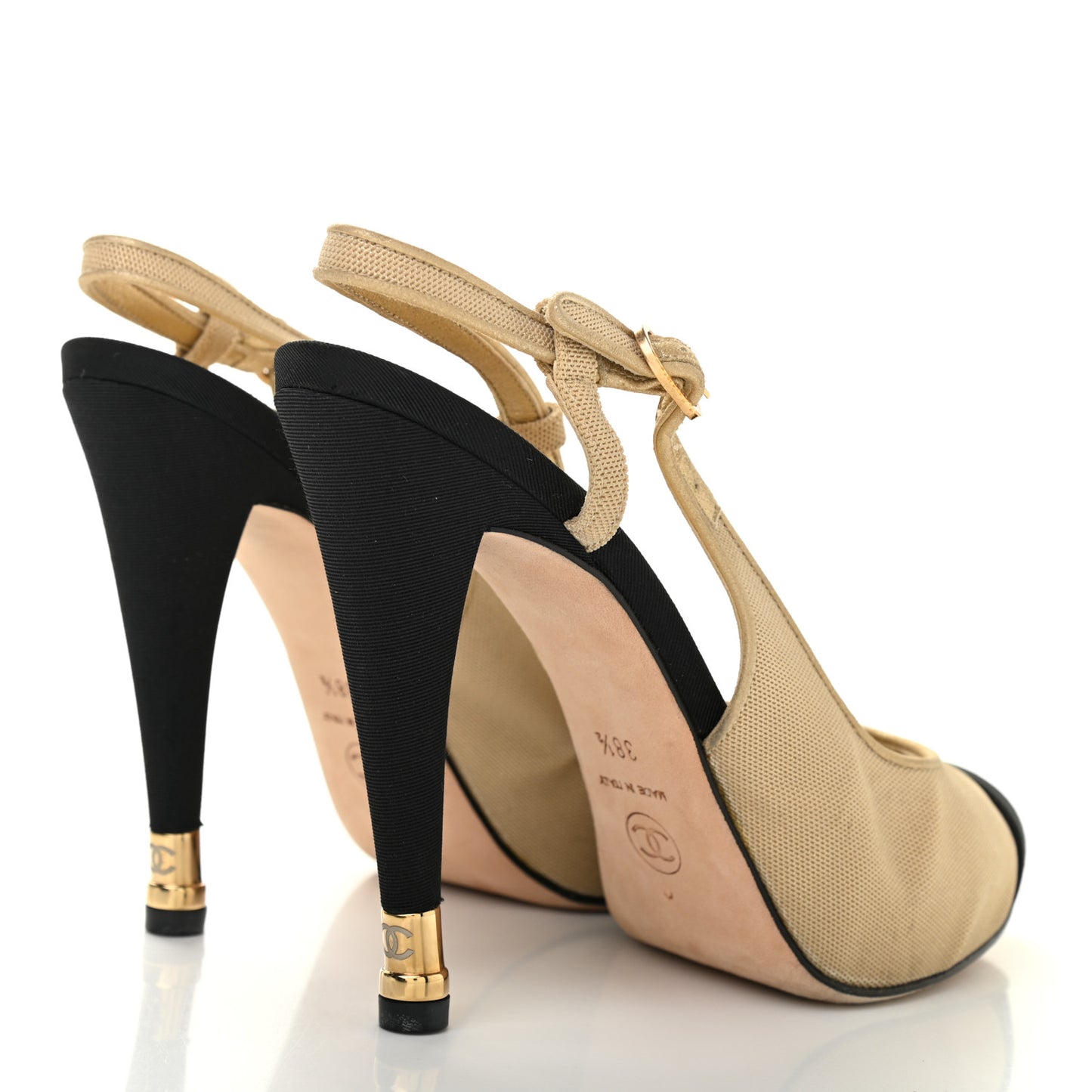 Grosgrain Cap Toe CC Slingback Pumps 38.5 Black Gold