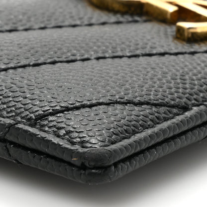 Saint Laurent Grain De Poudre Matelasse Chevron Monogram Credit Card Case Black 13 of 15