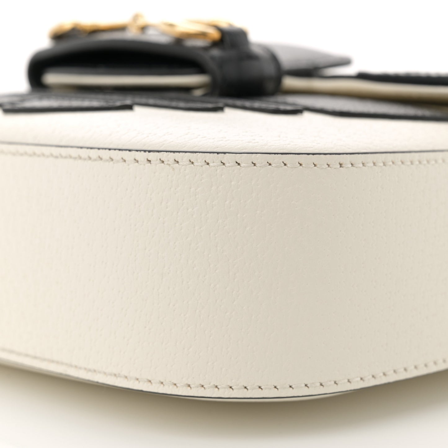 X ADIDAS Textured Dollar Calfskin Web Trefoil Mini Horsebit 1955 Shoulder Bag Off White Black