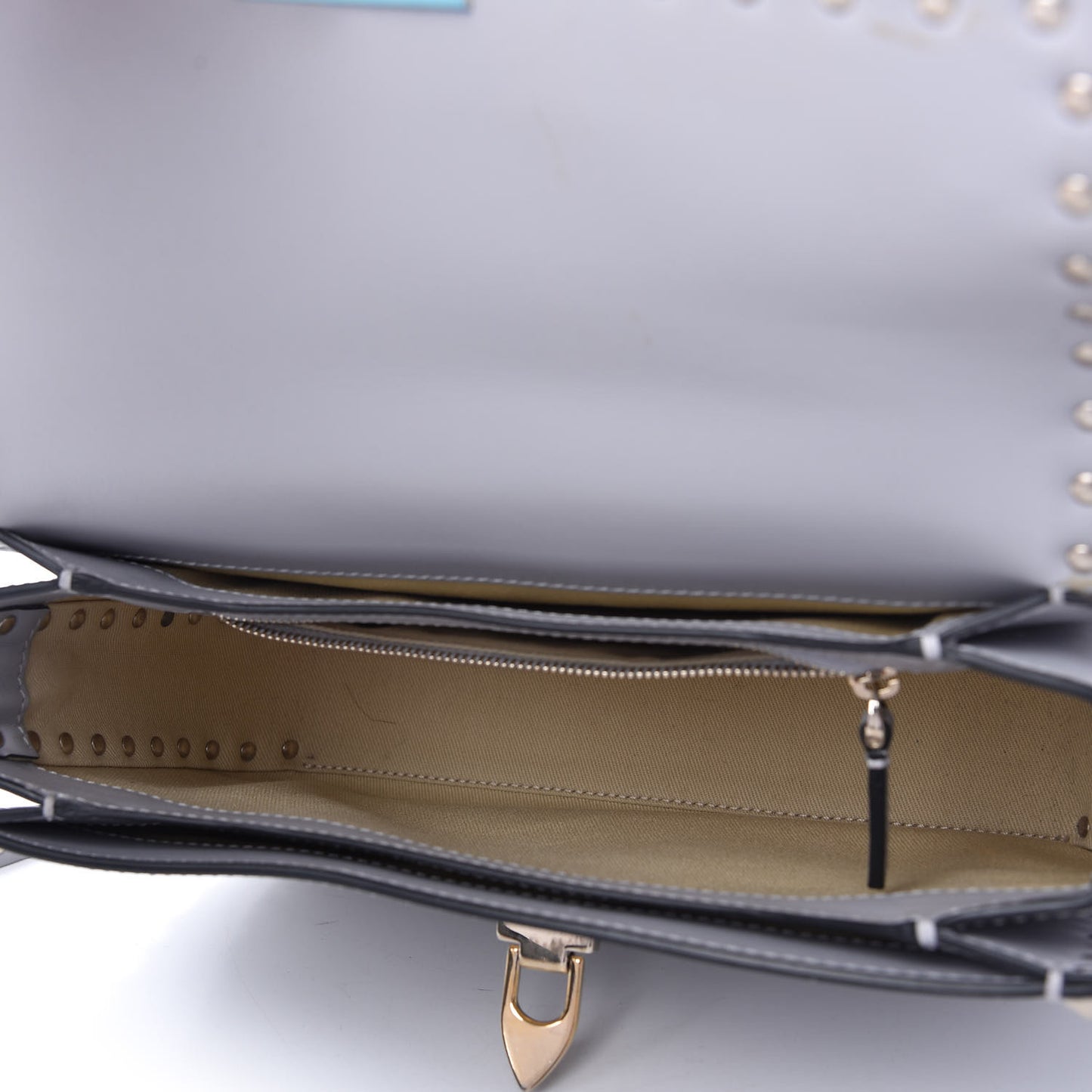 Vitello Medium Rockstud Flap Saddle Bag Pastel Grey