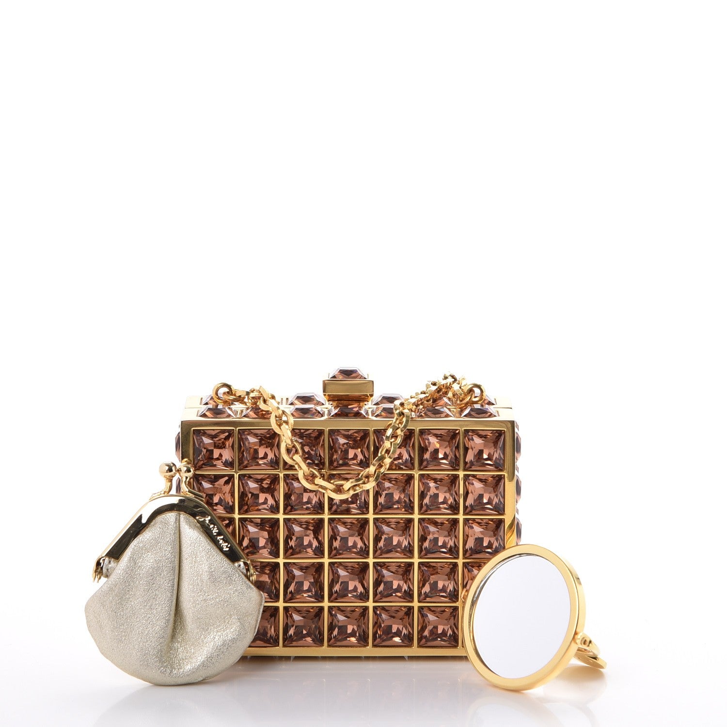 Judith Leiber Austrian Crystal Princess Minaudiere Light Brown 5 of 9