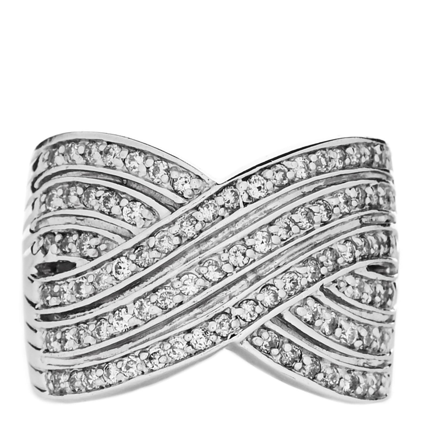 14K White Gold Diamond .69ctw Crossover Tapered Band Ring 55 7.25