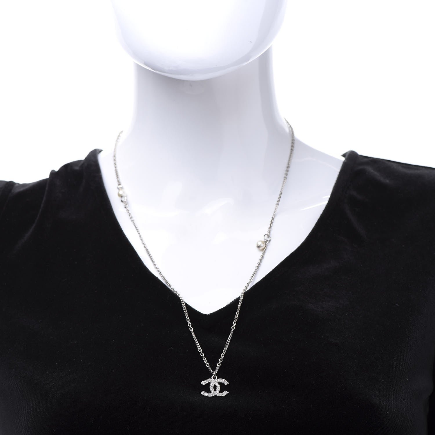 Chanel Crystal CC Necklace Silver 2 of 7