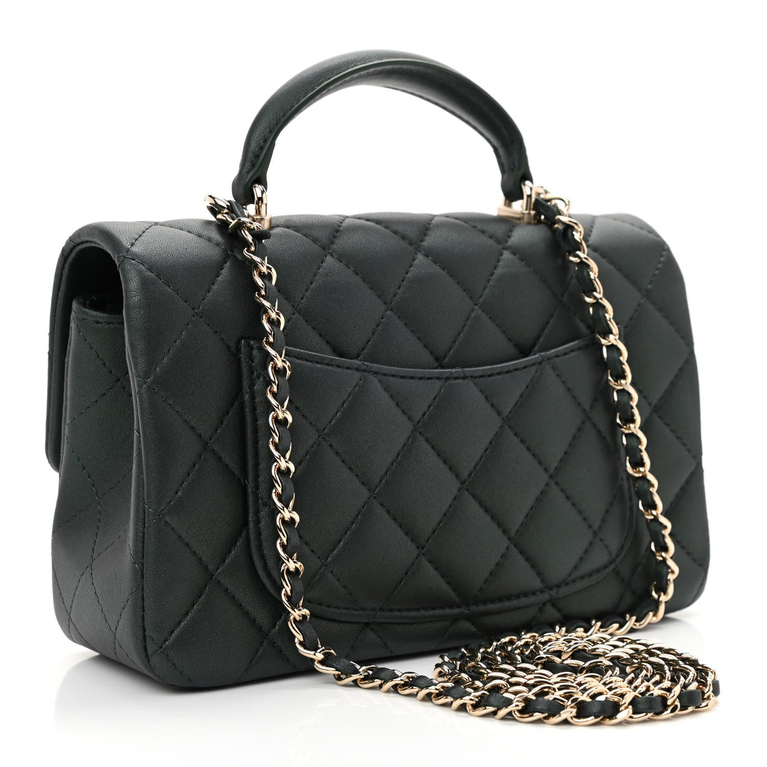 Chanel Iridescent Lambskin Quilted Mini Top Handle Rectangular Flap Dark Green 3 of 11