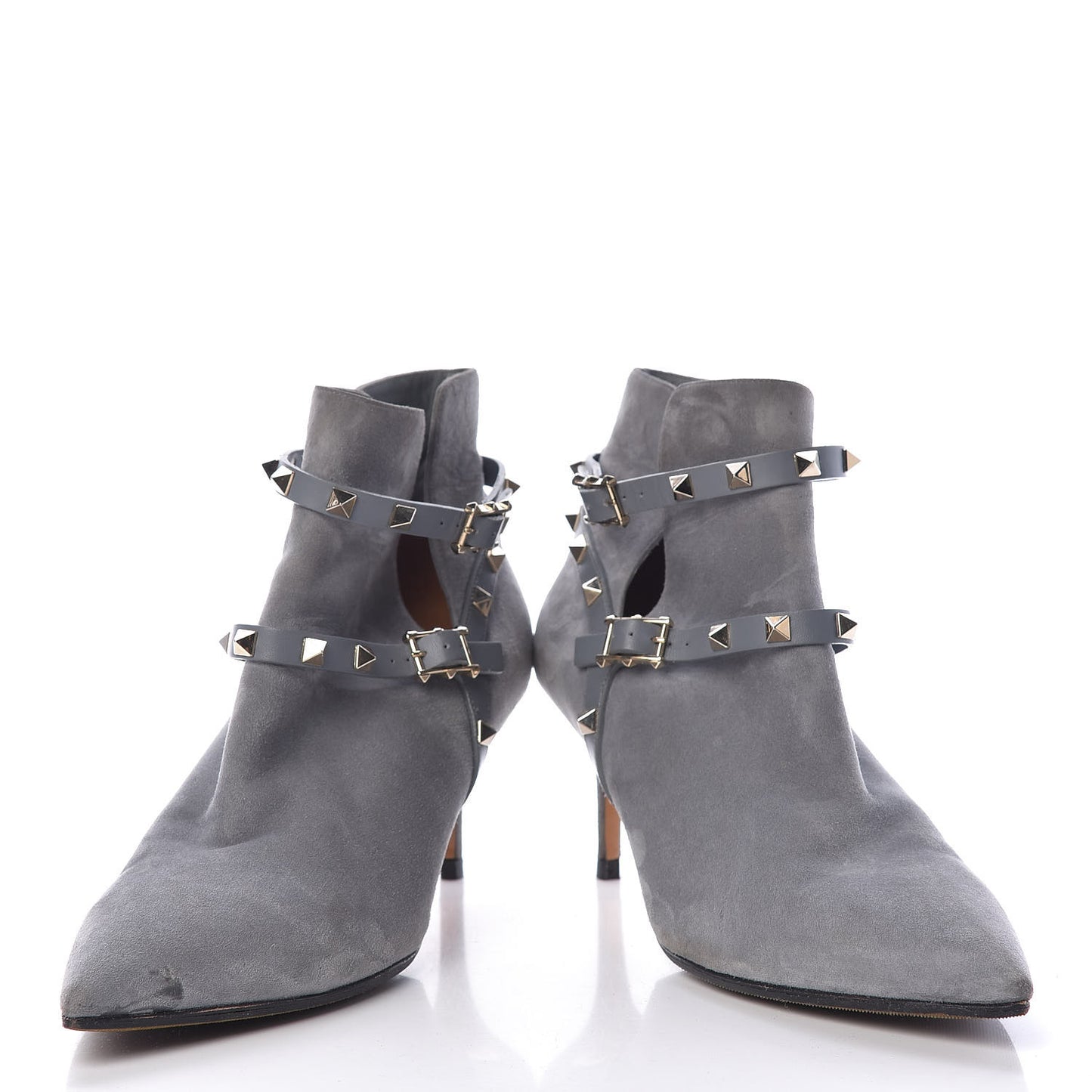 Suede Rockstud Double Buckle 65mm Ankle Boots 41 Light Stone